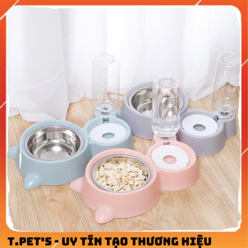 Bát đôi chó mèo inox có bình nước tự động