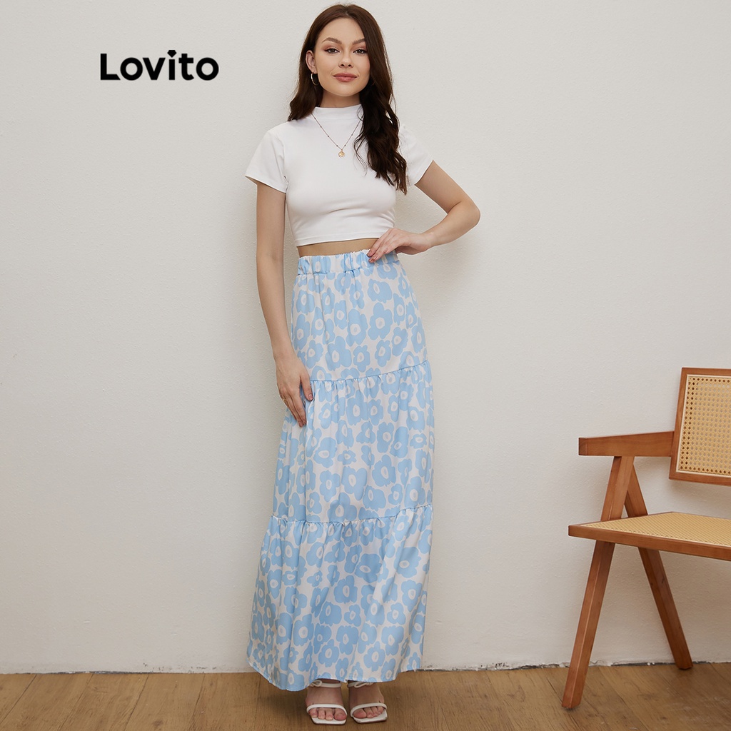 Lovito Áo Thun Lửng Cổ Đứng Màu Trắng Kiểu Dáng Hợp Thời Trang L20D122