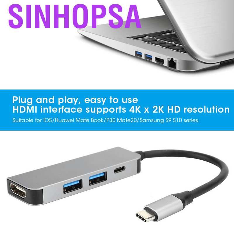 Sinhopsa 4 In 1 USB‑C Hub to HDMI Adapter Type‑C Expansion for Huawei P20 Pro/Samsung Galaxy s9/s8