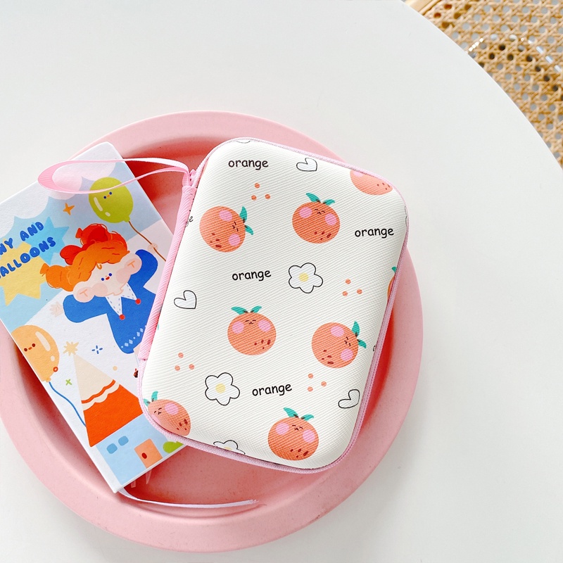 Dễ thương màu cam nhỏ đồng xu nhỏ cho tai nghe hộp đựng cáp Túi đựng tổ chức Túi đựng tai nghe Túi đựng tai nghe