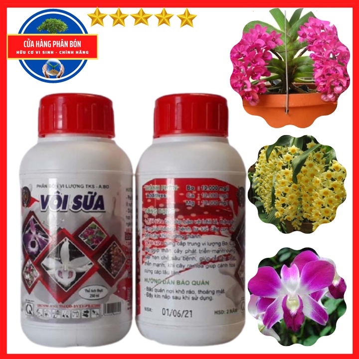 VÔI SỮA: Phân Bón Lá cao Cấp - Rửa Vườn, Diệt Khuẩn, Làm Khô Vết Bệnh, Nâng pH, Cung Cấp Trung Vi Lượng -  Chai 250ml
