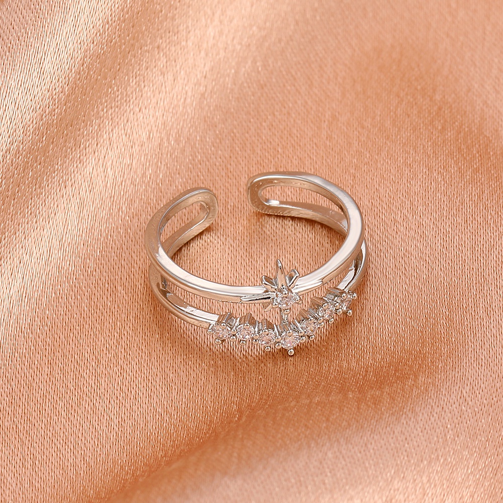 Nhẫn Hở Hai Lớp Hình Ngôi Sao Đính Đá Zircon Phong Cách Hàn Quốc