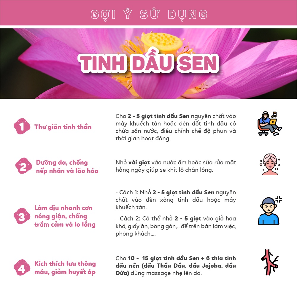 Tinh dầu thiên nhiên xông phòng Sen Haeva xua tan lo âu, căng thẳng, giúp tinh thần thư thái, ngủ ngon, chống lão hoá