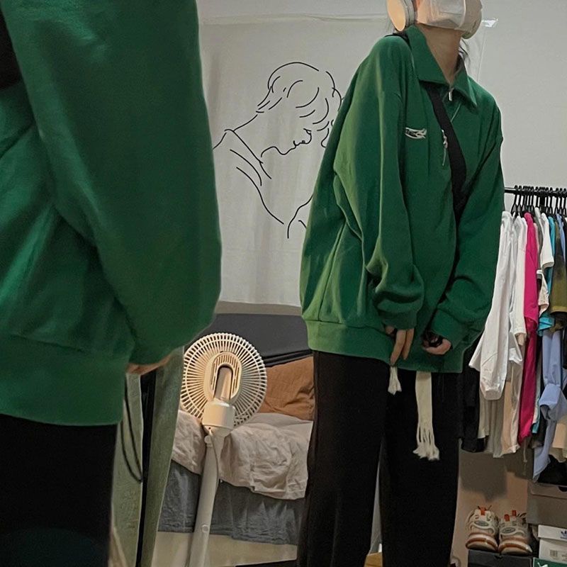 (ORDER) Áo sweater nỉ polo màu xanh lá trơn màu bo tay ulzzang học sinh có size local brand (ảnh thật) | BigBuy360 - bigbuy360.vn