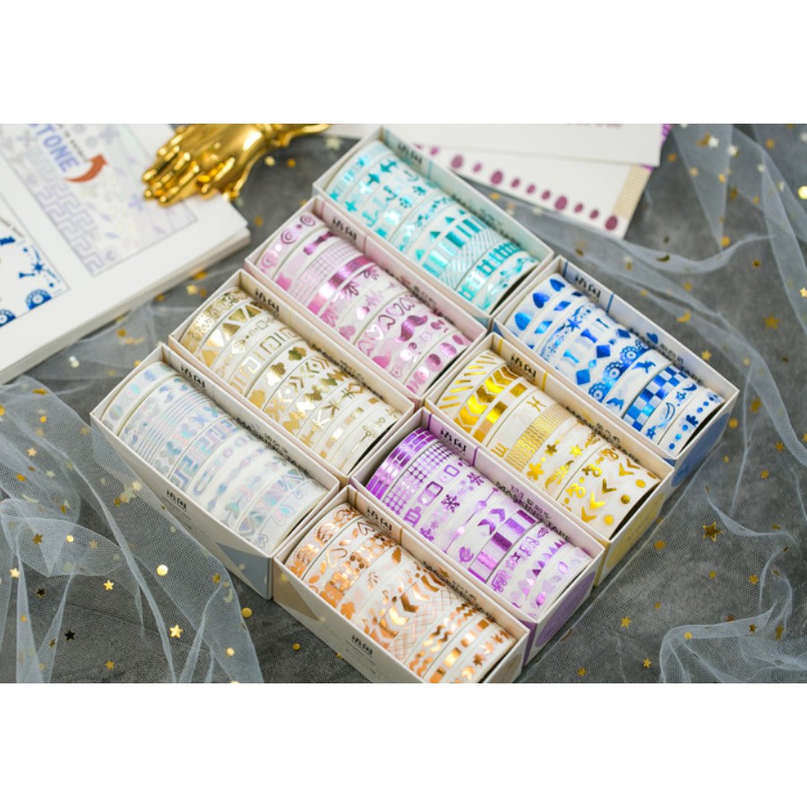 WASHI TAPE họa tiết nhũ set 10 cuộn SA10-05