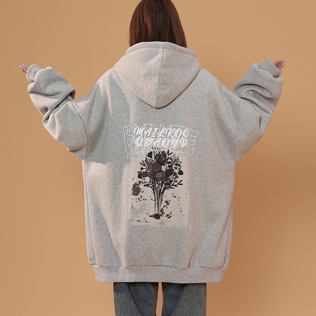 Áo Hoodie Tay Dài Dáng Rộng In Họa Tiết Phong Cách Retro