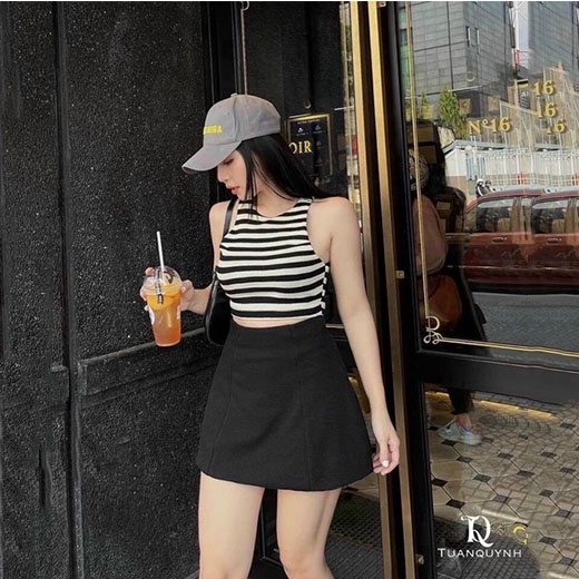 Chân váy thêu ong chữ A có lót trong khóa sau tôn dáng Ladya Store M160