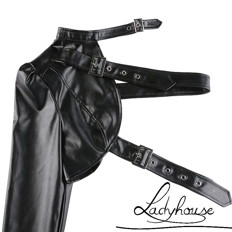 Áo Croptop Tay Dài Phối Dây Da Phong Cách Punk Cá Tính Cho Nữ