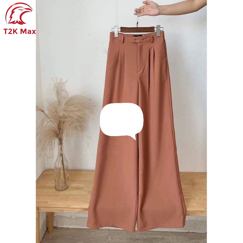 Quần ống loe nữ xếp ly dài trên 100cm cạp cao - Quần ống suông rộng lưng cao chất vitex cao cấp - T2K Max