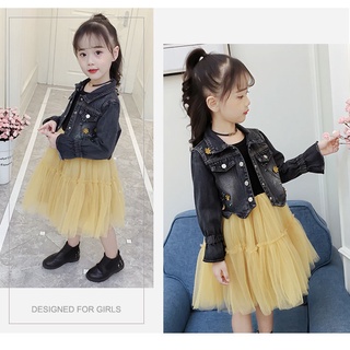 Set váy thu đông bé gái kèm áo khoác bò thêu hoa siêu xinh size 15-36kg [SV09]