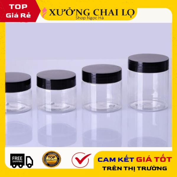 Hủ Đựng Kem ❤ GIÁ RẺ NHẤT ❤ Hủ nhựa pet Trong Nắp Đen 50g,100g,200g,250g,500g đựng mỹ phẩm, thực phẩm, đồ khô, ngũ cốc