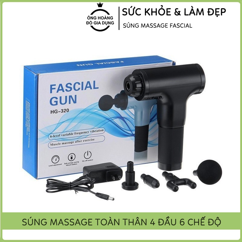 👑Ông Vua Bán Sỉ👑 Súng Massage Toàn Thân 4 Đầu 6 Chế Độ Fascial - Giảm Đau Mỏi Vai Gáy, Giãn Cơ Sau Tập