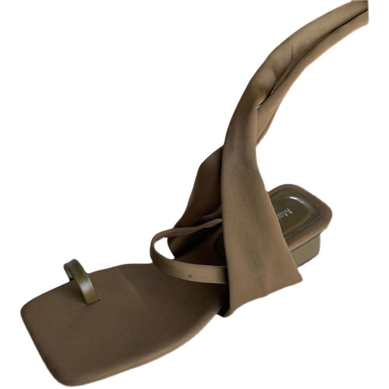 Giày cao gót vừa dày dặn mũi vuông phối dây phong cách cổ tích La Mã thời trang mùa hè cho nữ