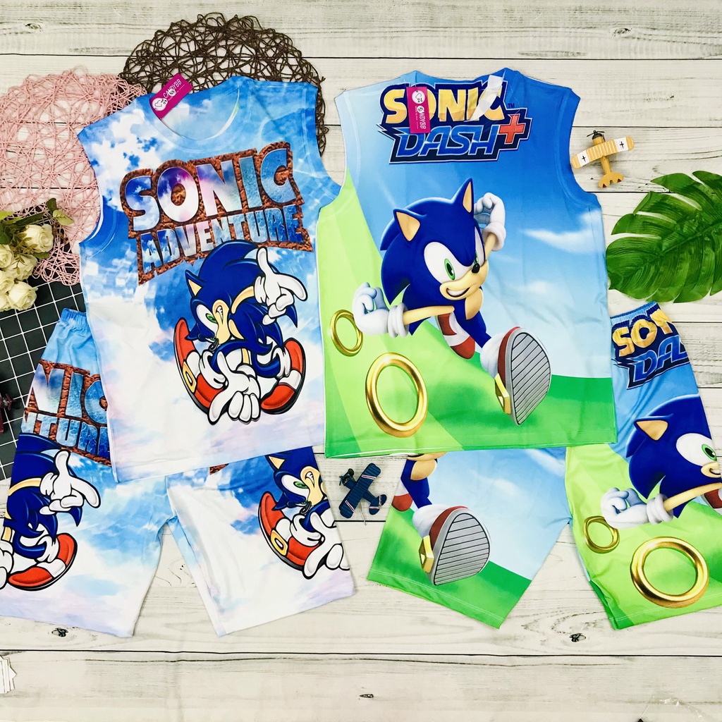 Đồ bộ sát nách hình Nhím Sonic chất thun lạnh đẹp bé trai từ 10kg đến 60kg