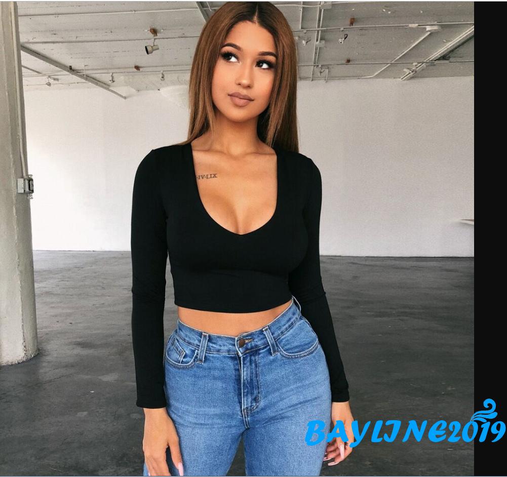 Áo Crop Top Tay Dài Phong Cách Thể Thao Thời Trang Cho Phụ Nữ