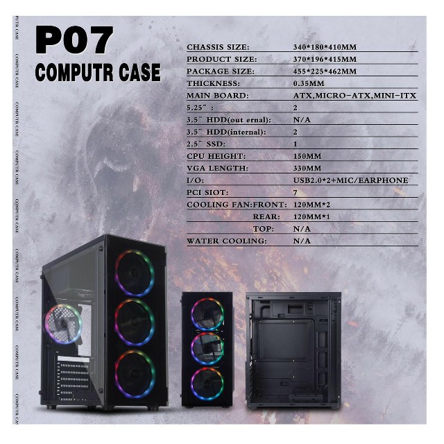 Cỏ case máy tính AAP GAMING P07 bên hông và trước kính cường lực
