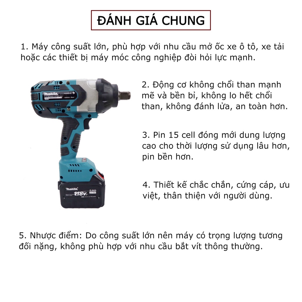 Máy siết mở bulong Makita công suất lớn 1300N.m chuyên mở ốc xe tải đầ