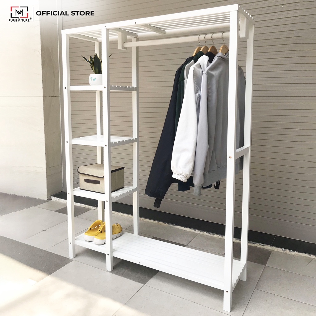 Tủ treo quần áo liền kệ màu gỗ big size thương hiệu MW FURNITURE - Double hanger closet