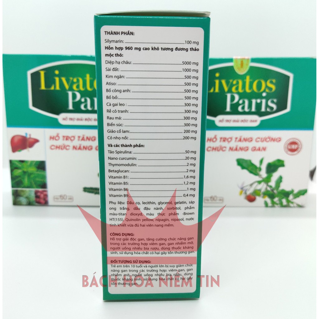 Viên uống giải độc gan Livatos -Paris - Tăng cường chức năng gan, hạ men gan, giảm gan nhiễm mỡ hiệu quả - Hộp 60 viên