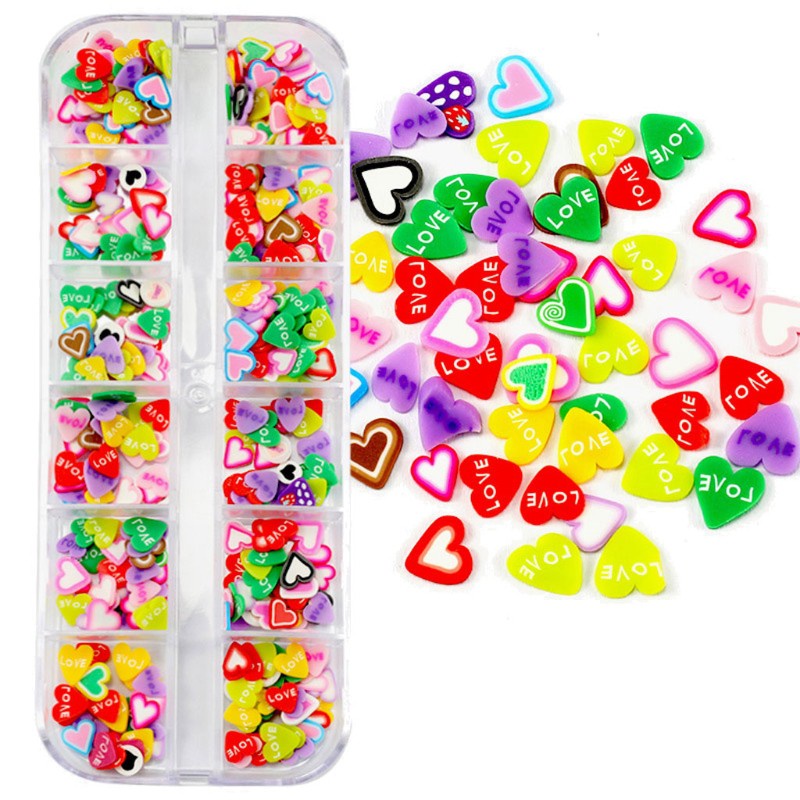 Set 12 Khuôn Đất Sét Polymer Mềm Hình Trái Tim / Hoa / Động Vật / Trái Tim / Trái Cây / Hoa Mini