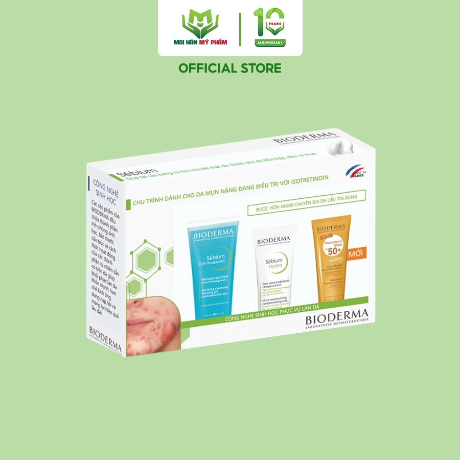 Bộ 3 sản phẩm dùng thử Bioderma Sebium dành cho da dầu có mụn viêm nhạy cảm