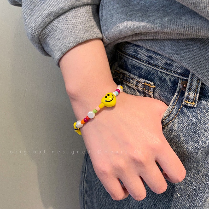 Vòng Tay Chuỗi Hạt Nhiều Màu Sắc Thiết Kế Mặt Hình Mặt Cười/Đám Mây Dễ Thương