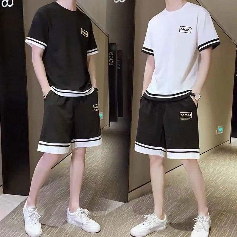 (Siêu giảm giá) Bộ thể thao nam mặc hè,bộ mặc nhà tay lỡ phối viền chất thun mè thoáng mát thời trang teen