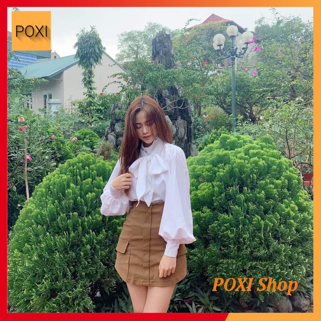 [ẢNH THẬT] Set Áo Cổ Điển + Quần Váy Cạp Cao Túi Nắp (Áo Trắng + QV Nâu) | BigBuy360 - bigbuy360.vn