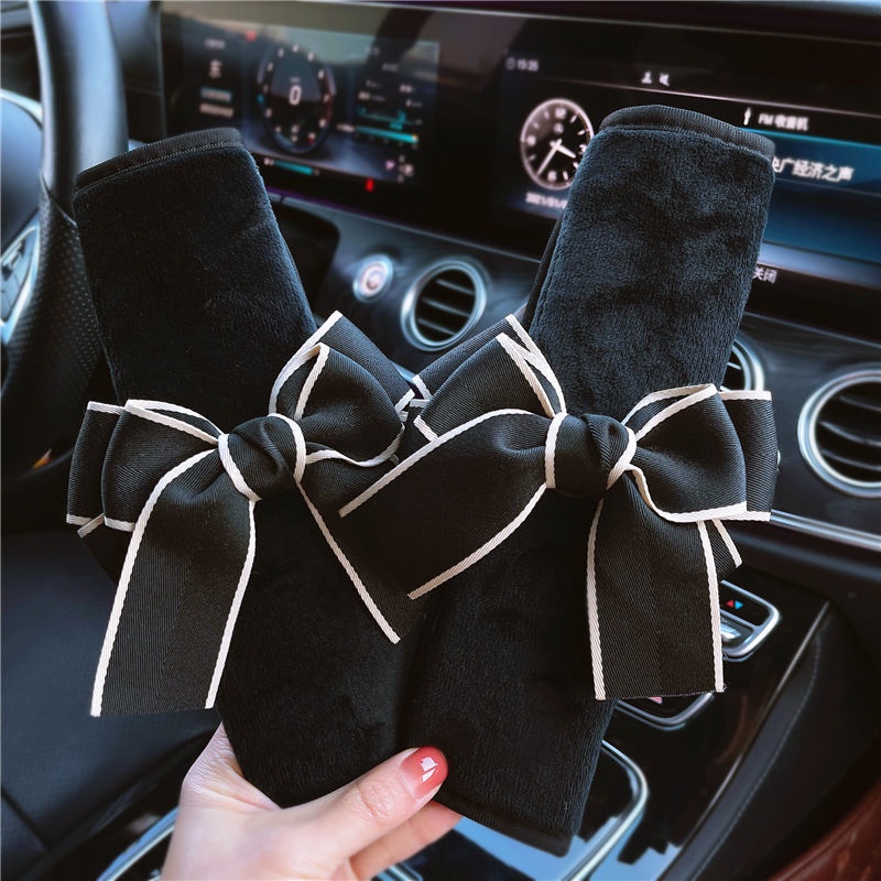 1 Cặp Đệm Bọc Dây Đai An Toàn Xe Hơi Bằng Vải Bông Mềm Mại Đính Nơ Dễ Thương Thông Dụng