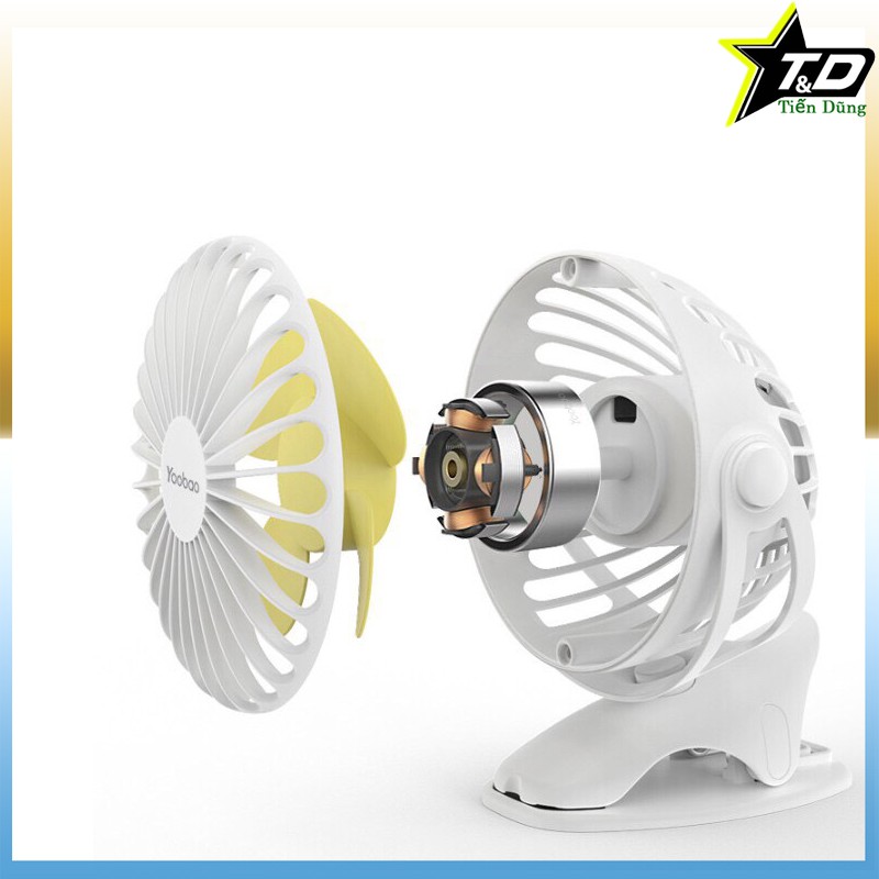 Quạt kẹp tích điện mini Yoobao F04 pin 6400 xoay 720 độ pin 32,5 tiếng có 4 chế độ gió