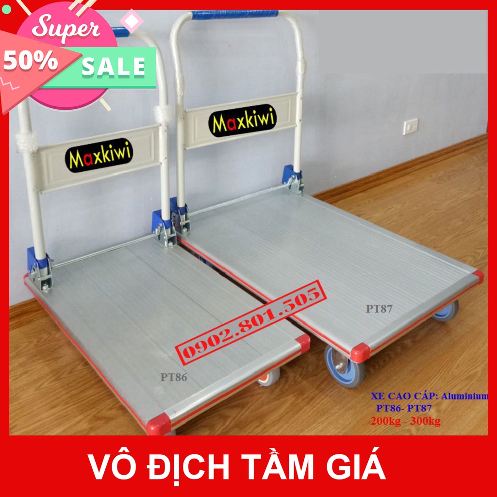 Xe Đẩy Inox 4 Bánh Maxkiwi - 200kg Sàn Aluminium - Kích thước: 48 x 73cm