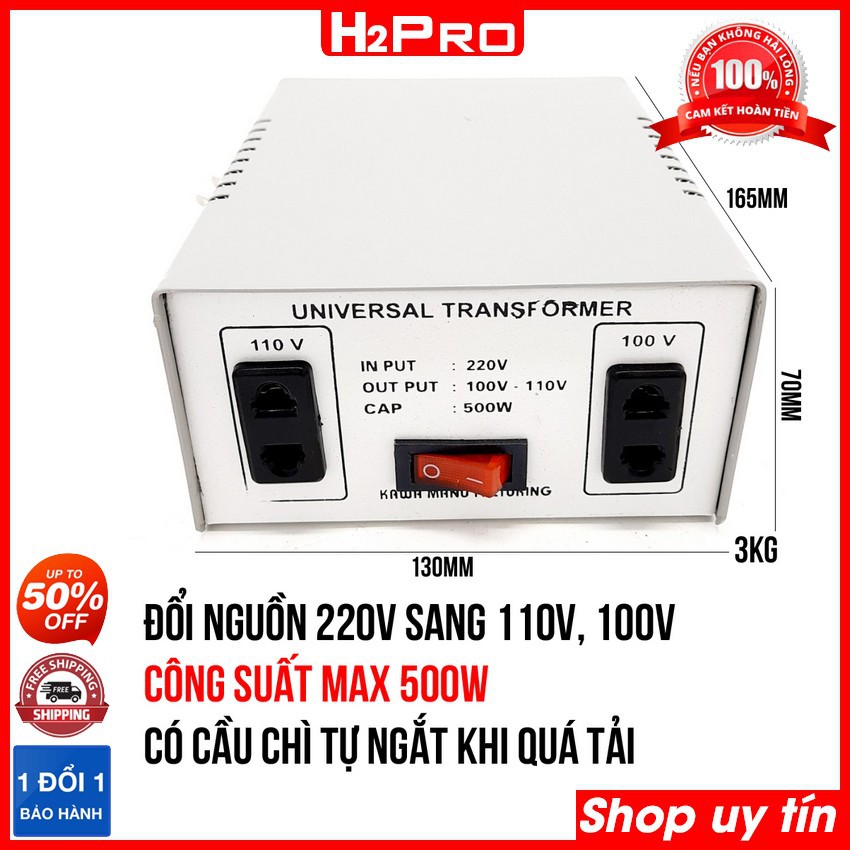 Biến áp tự ngẫu Kawa 500W H2Pro, bộ đổi nguồn 220v sang 110v, 100V 500w chính hãng