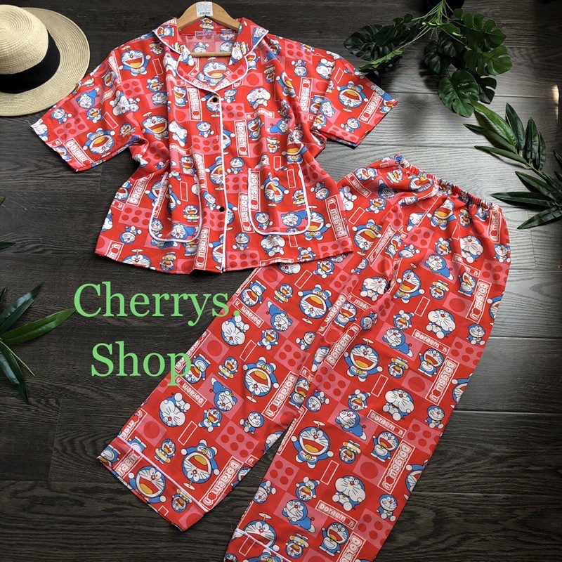set đồ bộ pijama lụa thái fom cánh dơi cộc tay quần dài dưới 60 kg siêu đep