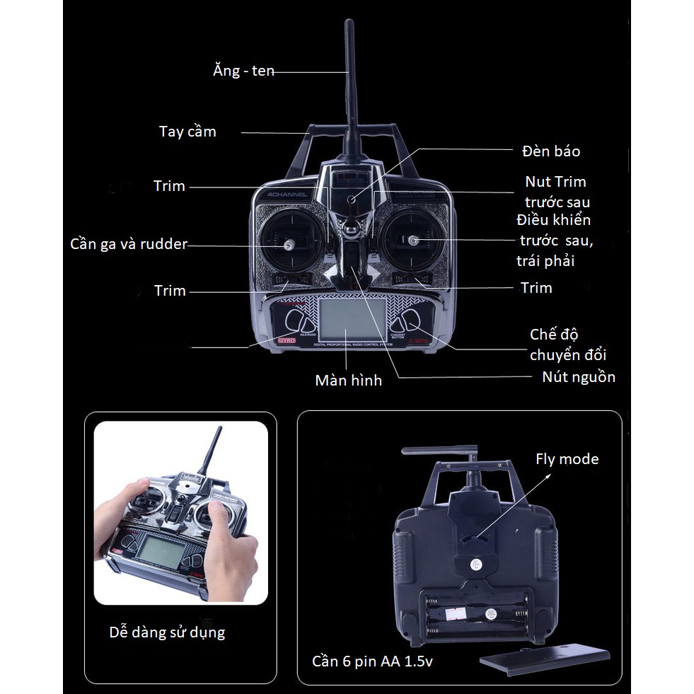 Máy bay trực thăng FX070C flybarless Kích thước lớn - hàng chính hãng