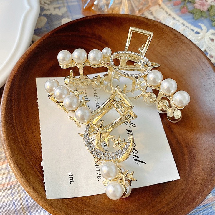 KẸP TÓC GẤP TÓC TRĂNG VÀ SAO - CÁ ĐÍNH ĐÁ NGỌC TRAI  NHÂN TẠO SIÊU ĐỘC LẠ