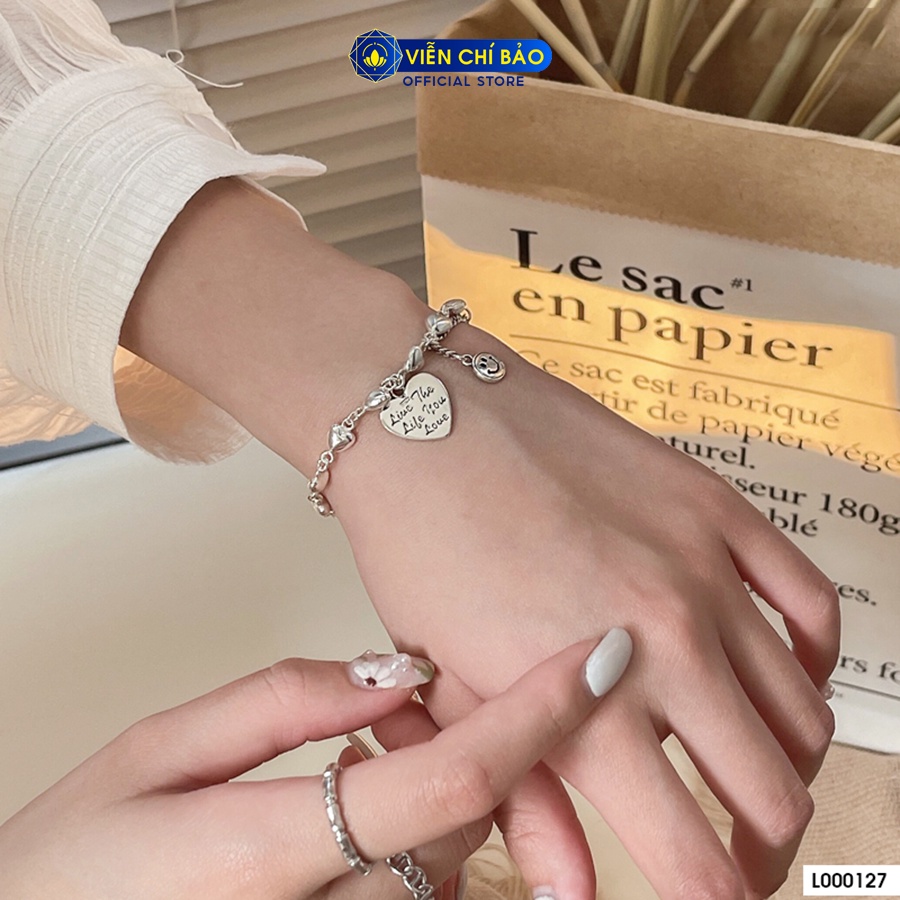 Lắc tay bạc nữ tim xích charm mặt cười chất liệu bạc 925 thời trang phụ kiện trang sức Viễn Chí Bảo L000127