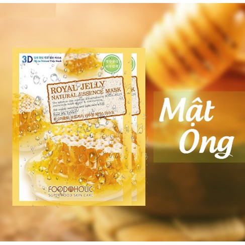 Combo 10 Mặt Nạ Dưỡng Ẩm, Ngăn Ngừa Lão Hóa Da 3D Foodaholic Mật Ong-Royal Jelly Natural Essence Mask 23ml x 10