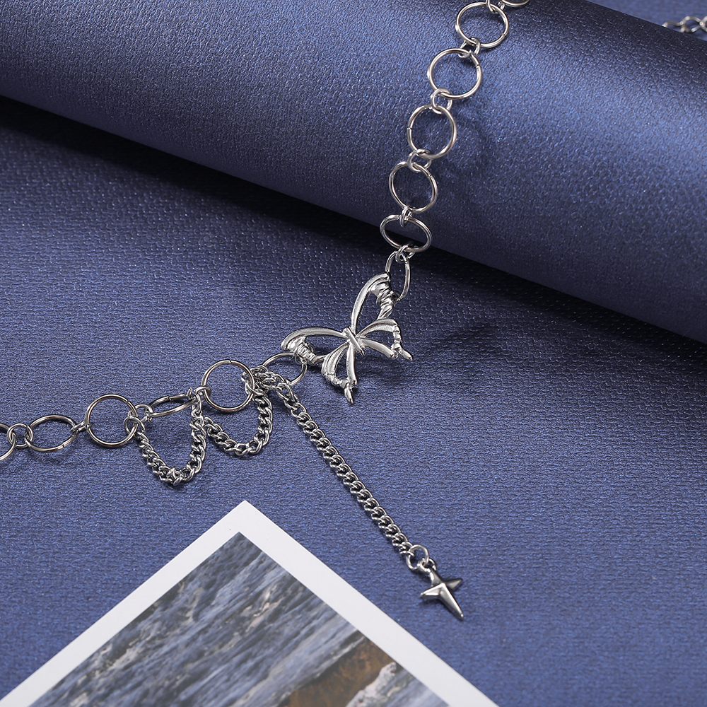 iF YOU Vòng cổ mạ bạc mặt hình bướm đính đá lấp lánh phong cách Hàn Quốc