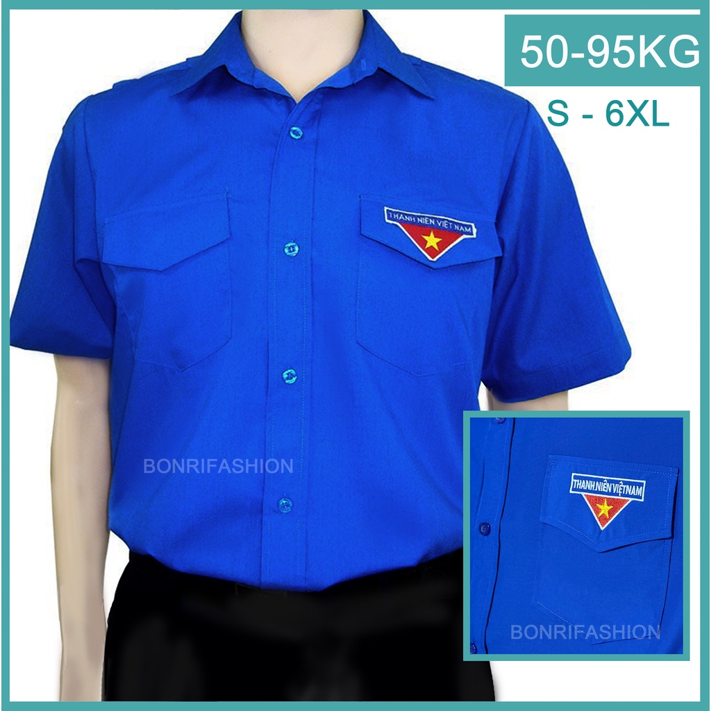 Áo sơ mi đoàn thanh niên tình nguyện cho nam tay ngắn cao cấp 50-95kg