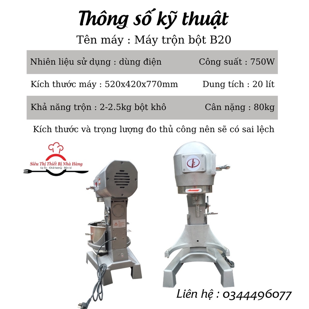 Máy trộn bột, đánh trứng, đánh kem B20 , Máy nhồi bột công nghiệp đa năng 20L CHÍNH HÃNG LIFENG