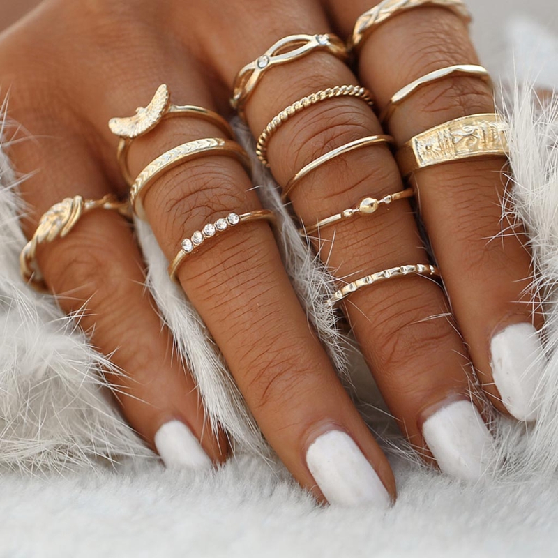 ✿INF✿12pcs/set Rings Bohemian Vintage Women Finger Rings Set