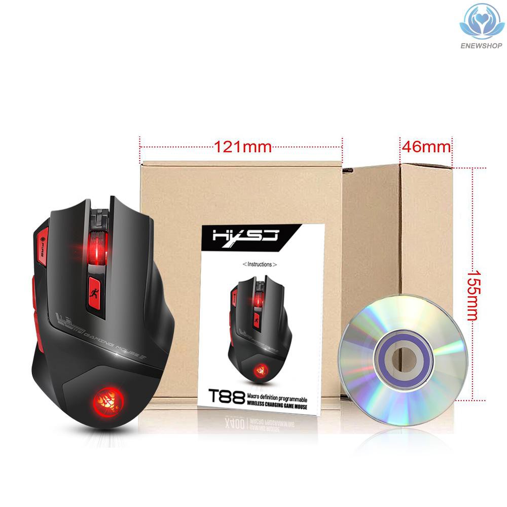 【enew】HXSJ T88 Wireless Gaming Mouse Rechargeable 7 Key Ergonomic Design Macro Programming Adjustable 4800DPI Optical Computer Mouse 2.4Hz Mice for PC Laptop