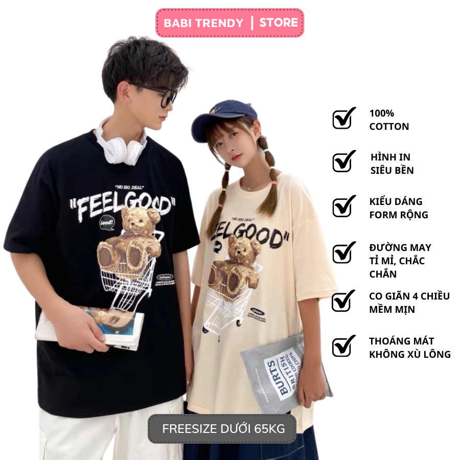 Áo Thun Tay Lỡ  FEEL GOOD áo thun UNISEX Áo Phông Nam Nữ Form Rộng Chất Cotton Mịn Mát - Babi Trendy ATIN122