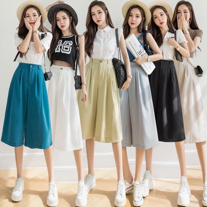 Quần Yếm Lửng Ống Rộng Lưng Cao 6 Màu Sắc Chọn Lựa Thời Trang Mùa Hè Cho Nữ