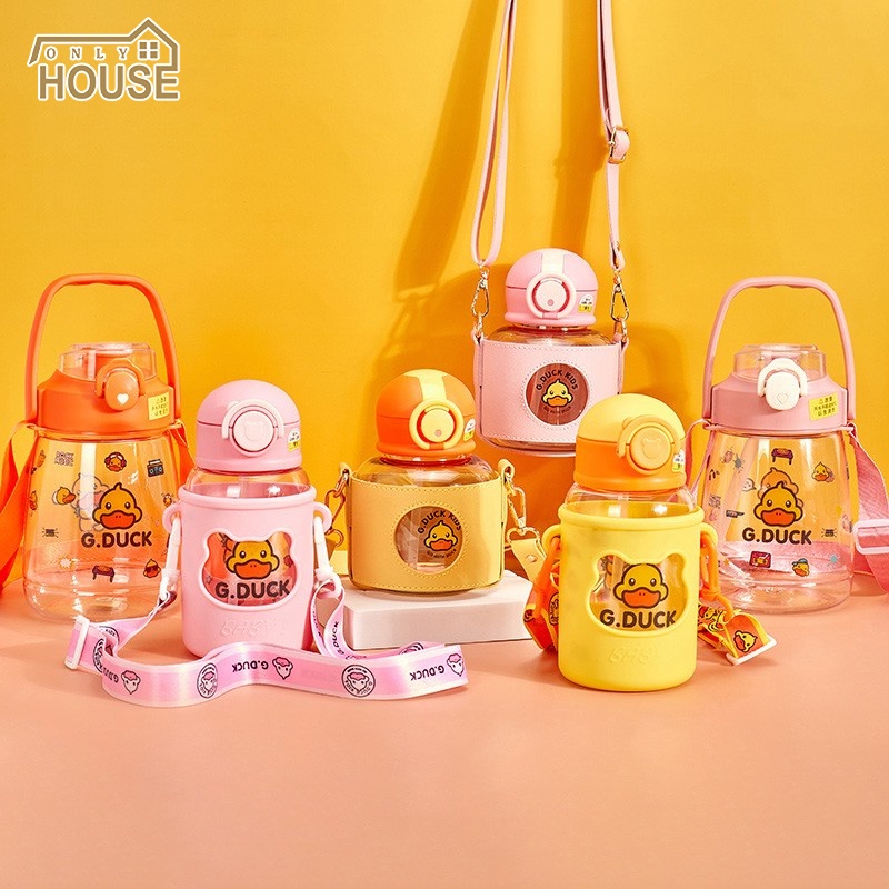 ONLY HOUSE Bình Nước Nhựa Họa Tiết Hoạt Hình Có Ống Hút Sang Trọng Cho Nam Nữ