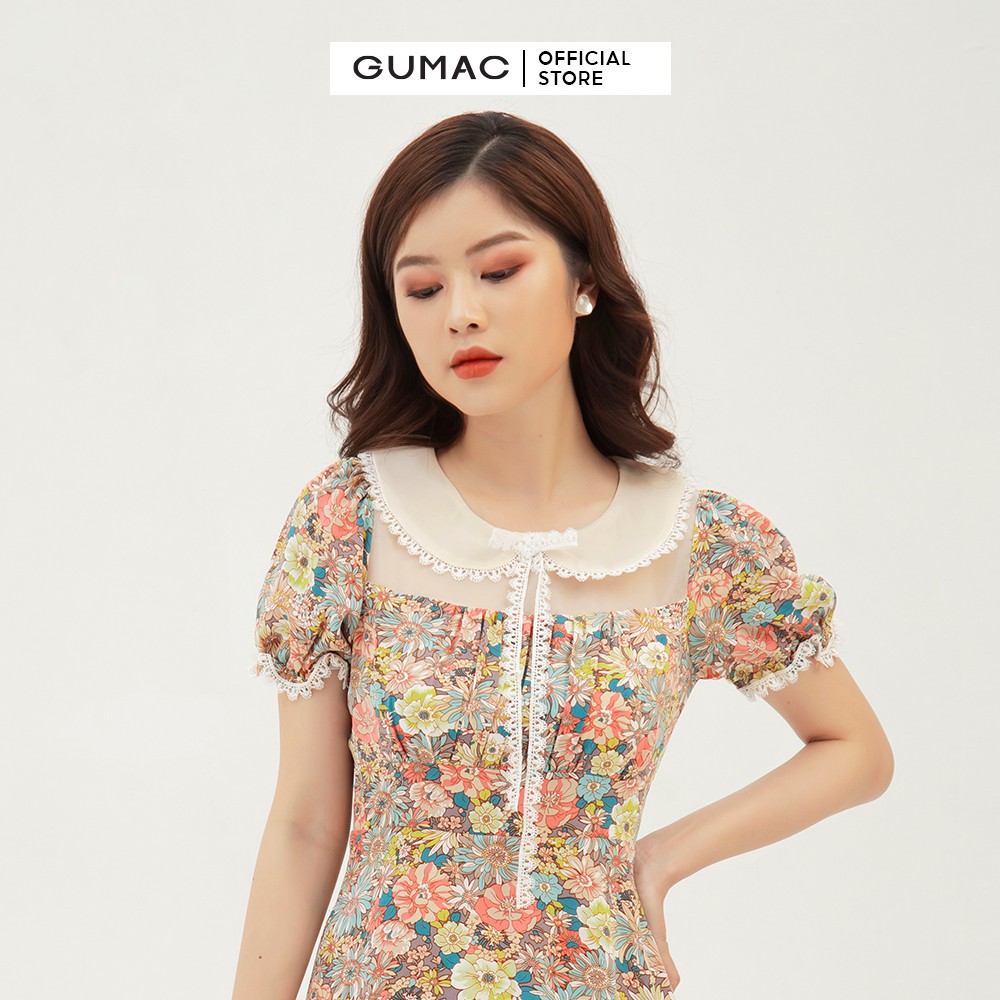 Đầm xòe nữ họa tiết hoa phối đăng ten GUMAC màu vàng, đủ size trẻ trung, thanh lịch DB317 | BigBuy360 - bigbuy360.vn