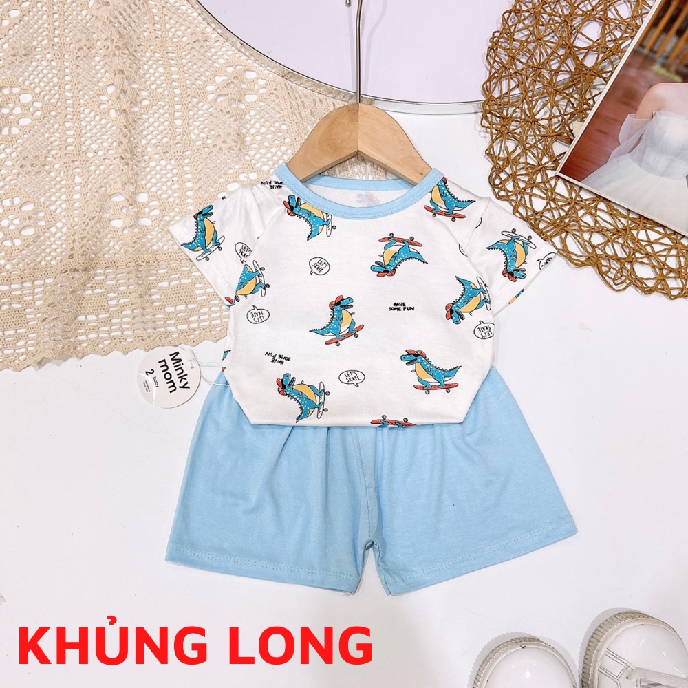 Đồ Bộ Cộc Tay Thun Lạnh Minky Họa Tiết Phối Cổ Viền Quần Màu Cho Bé Trai/ Bé Gái 6-16kg