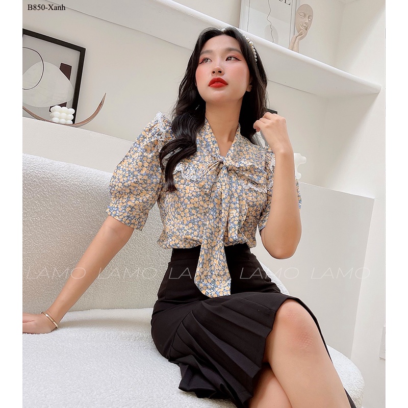 B850- Áo Kiểu nữ áo hoa cột nơ xinh xắn