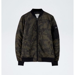 Áo khoác Bomber PULL&BEAR rằn ri màu lính cá tính Quilted bomber jacket