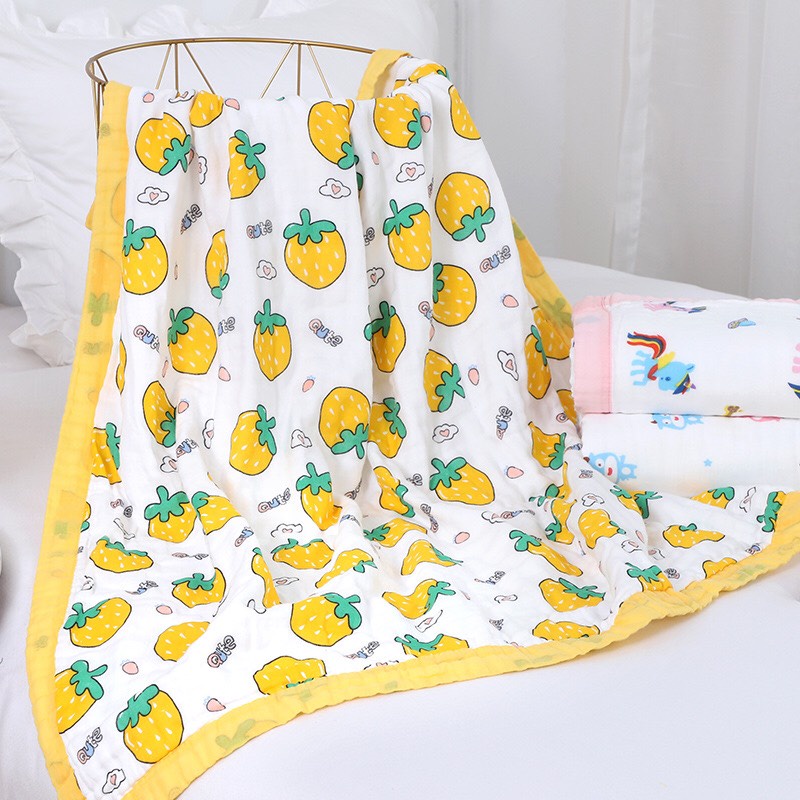 Chăn xô cho bé, Chăn xô 6 lớp cotton cao cấp mềm mại, họa tiết nhiều hình xinh xắn,bo viền kích thước 110*110 cho bé